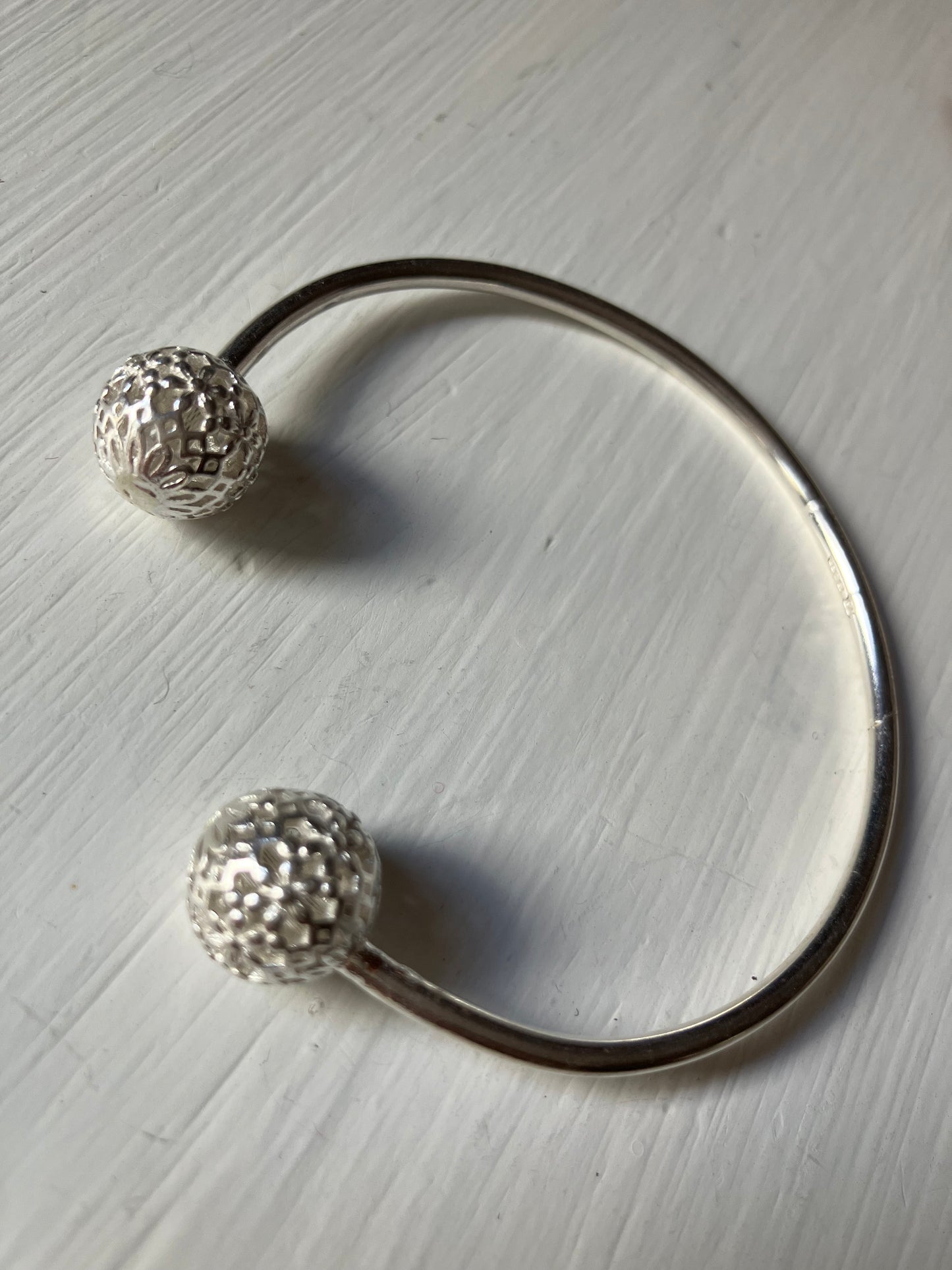 Silver Bangle with Flower Balls