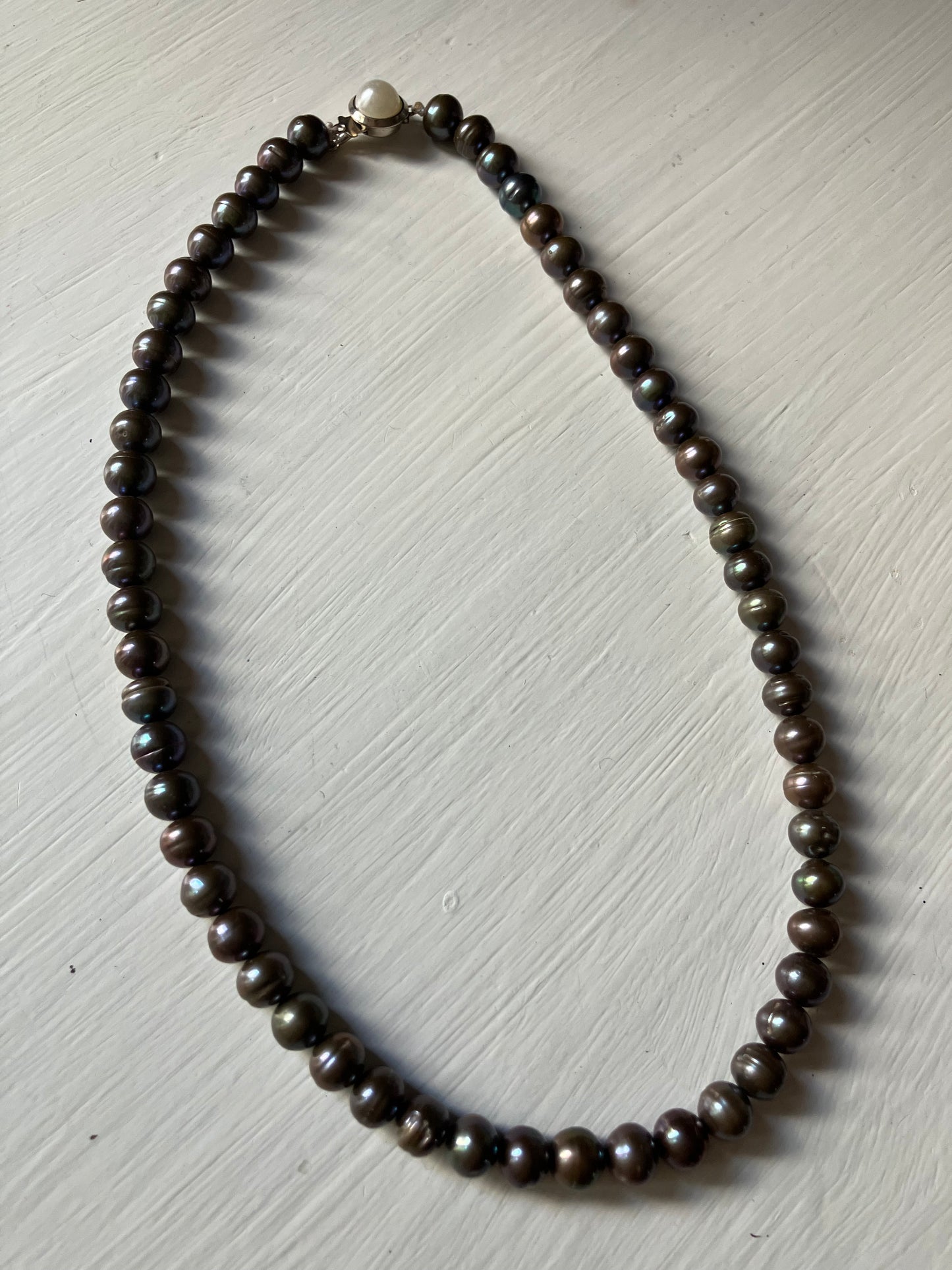 Dark Pearl Necklace with Silver Clasp