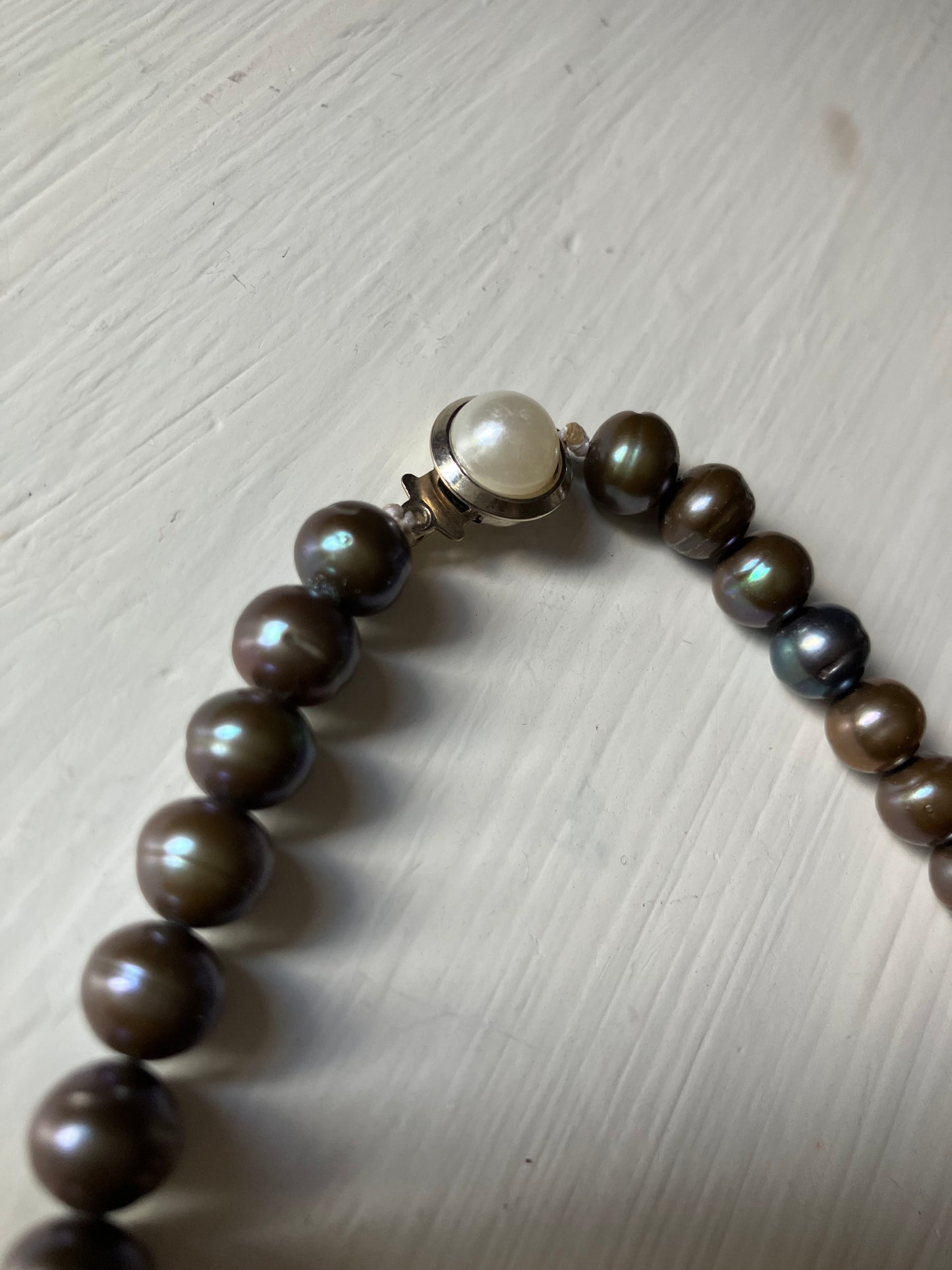 Dark Pearl Necklace with Silver Clasp