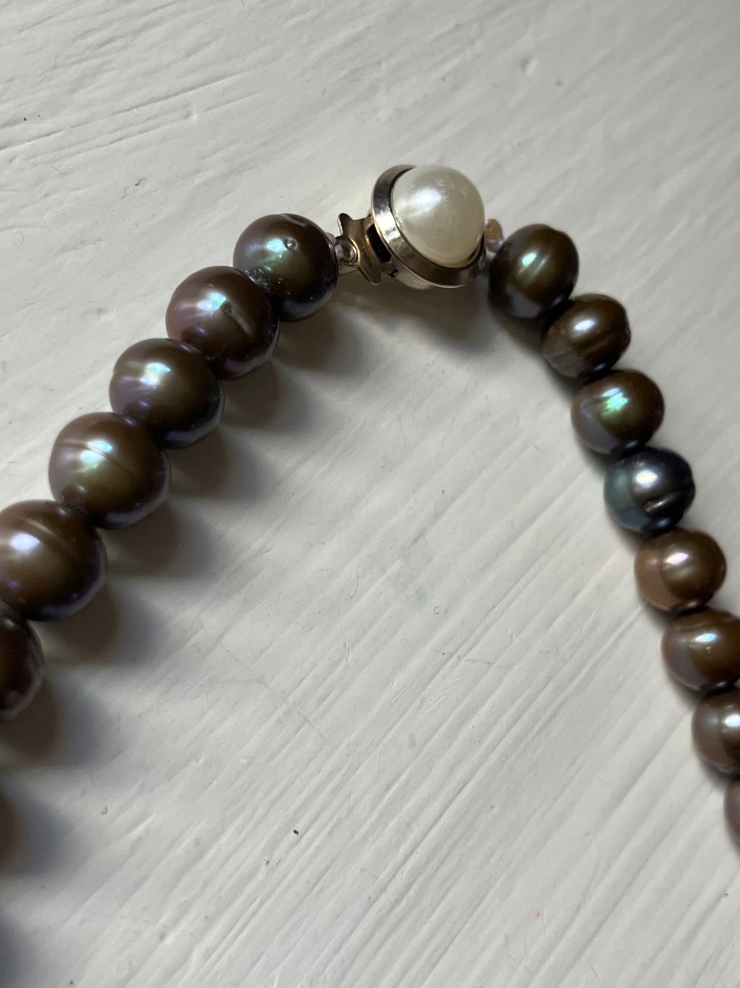 Dark Pearl Necklace with Silver Clasp