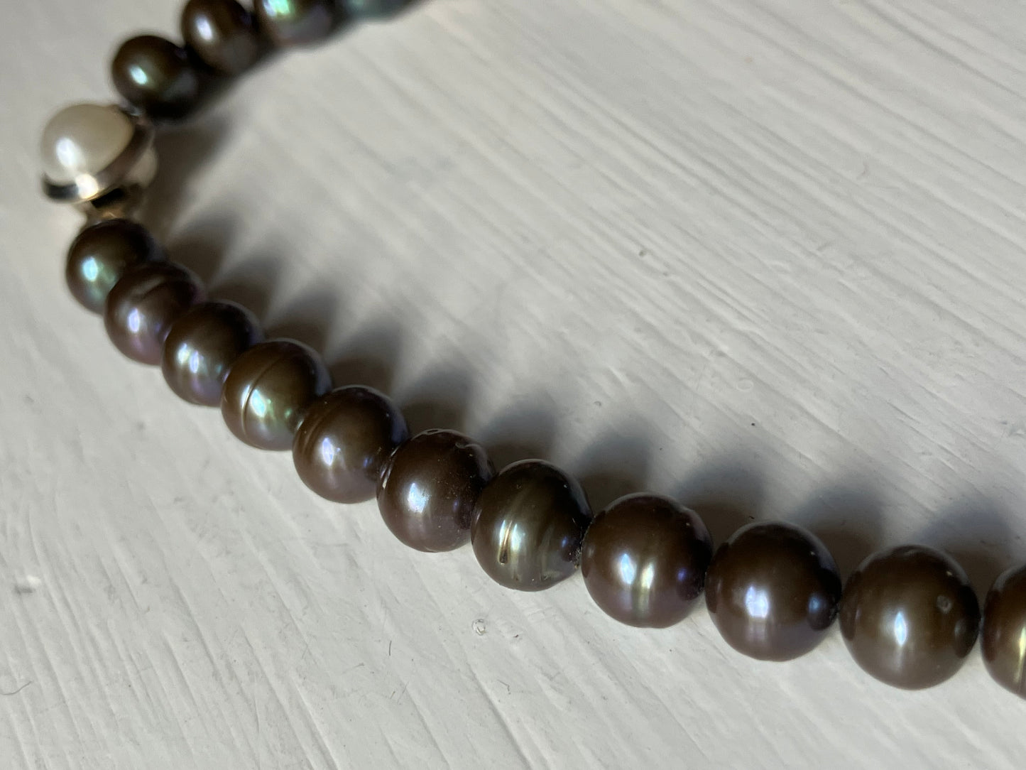 Dark Pearl Necklace with Silver Clasp