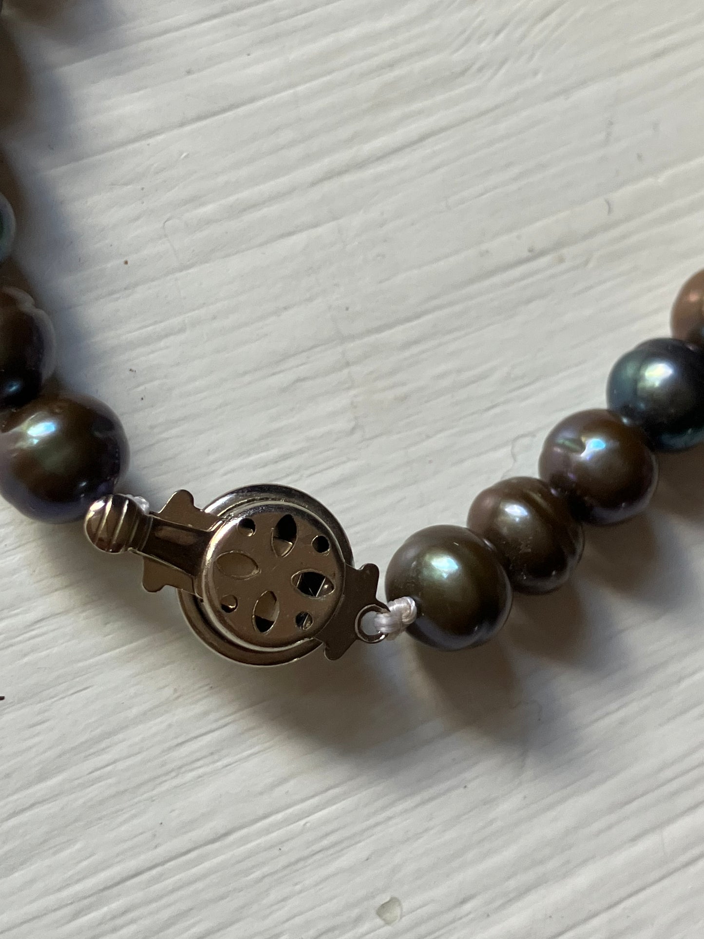 Dark Pearl Necklace with Silver Clasp