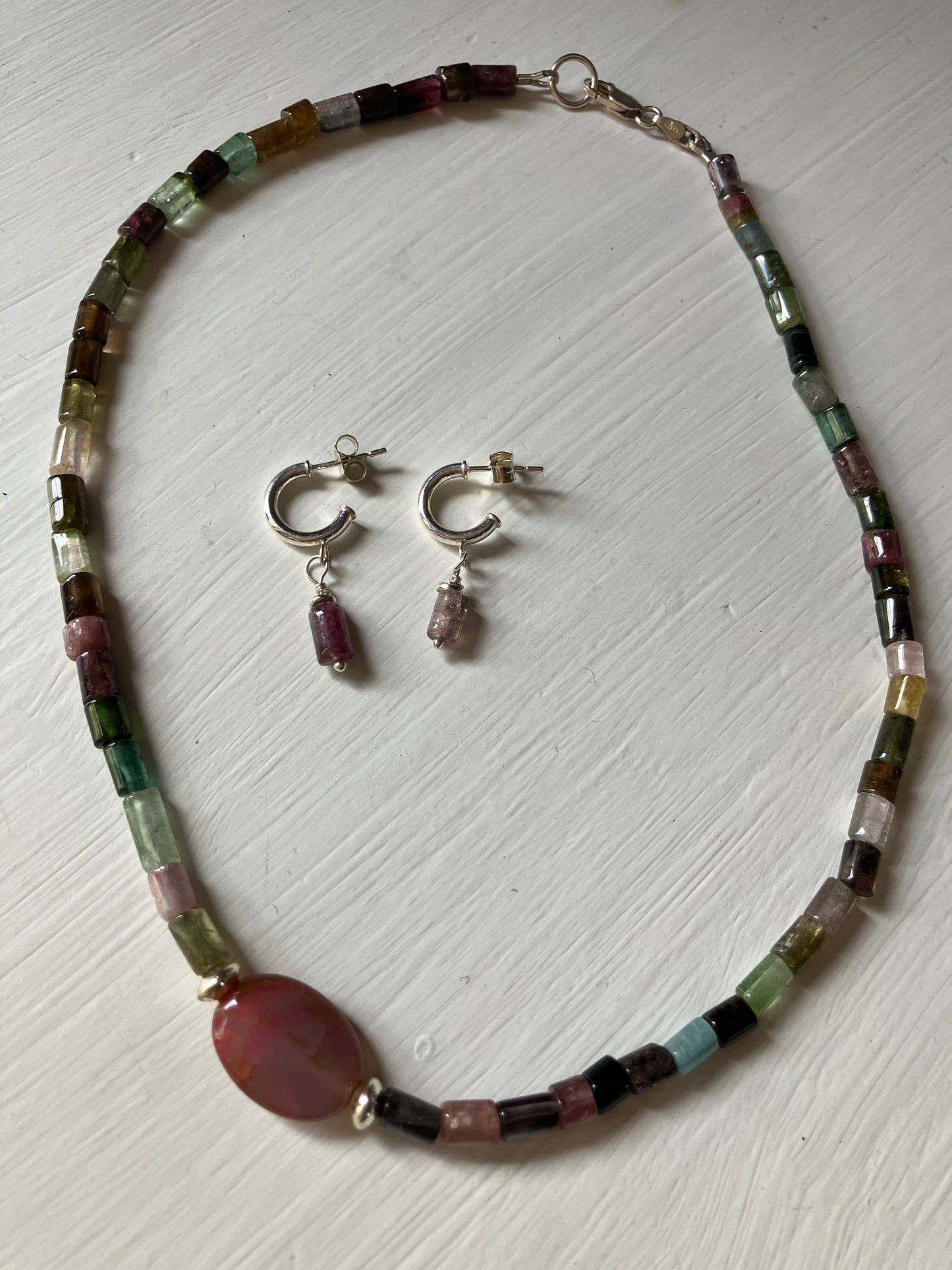 Silver Coloured Bead Necklace & Earring Set