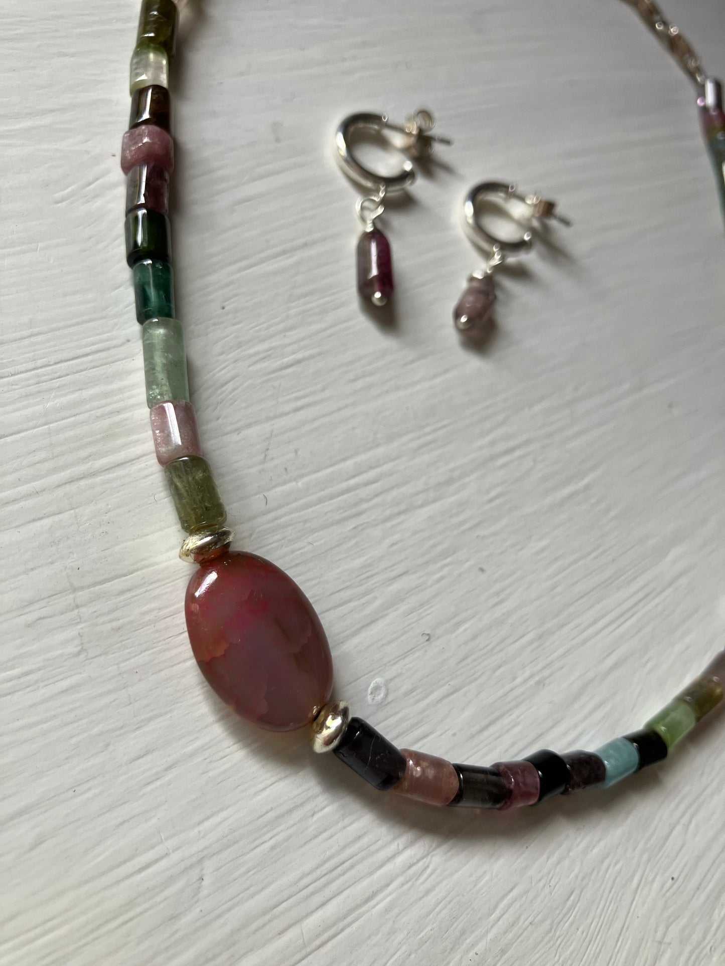 Silver Coloured Bead Necklace & Earring Set