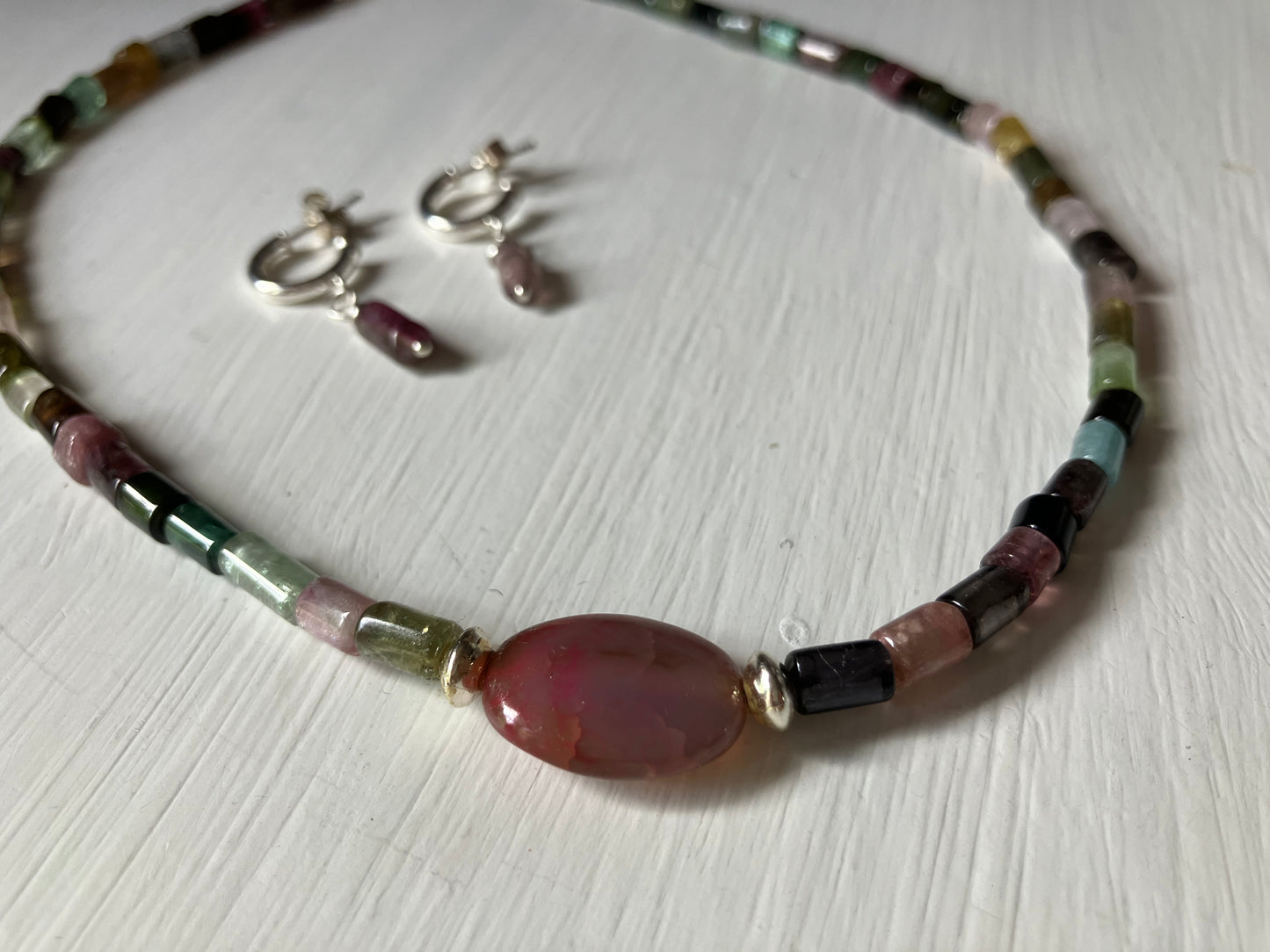 Silver Coloured Bead Necklace & Earring Set