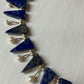Triangle Blue Bead, Pearl & Silver Leaf Clasp Necklace