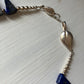 Triangle Blue Bead, Pearl & Silver Leaf Clasp Necklace