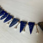 Triangle Blue Bead, Pearl & Silver Leaf Clasp Necklace
