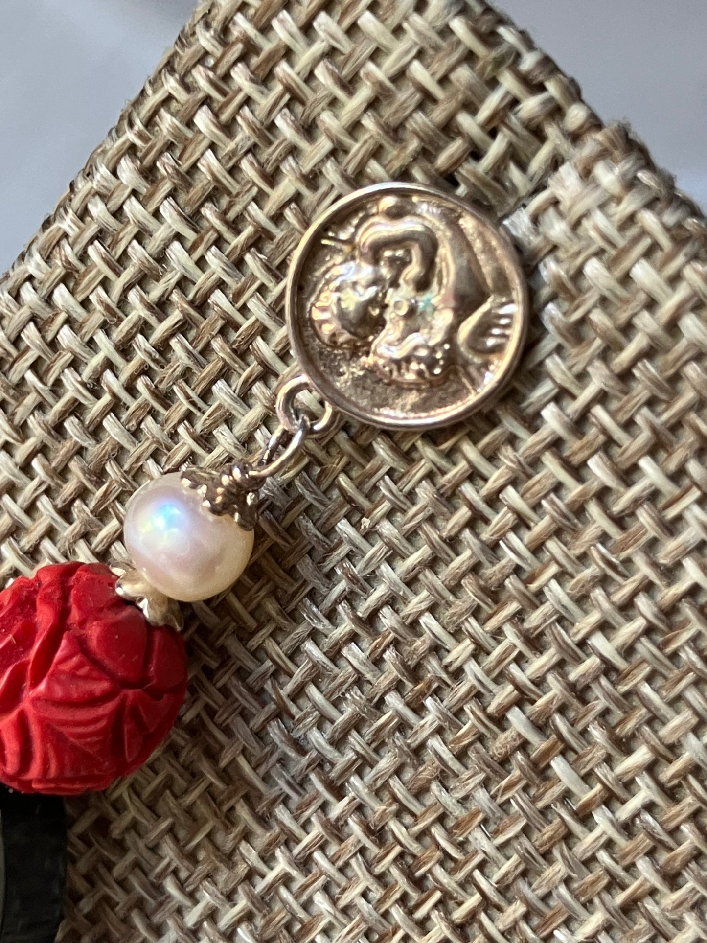 Laboradite, Rose and Coin Drop Earrings