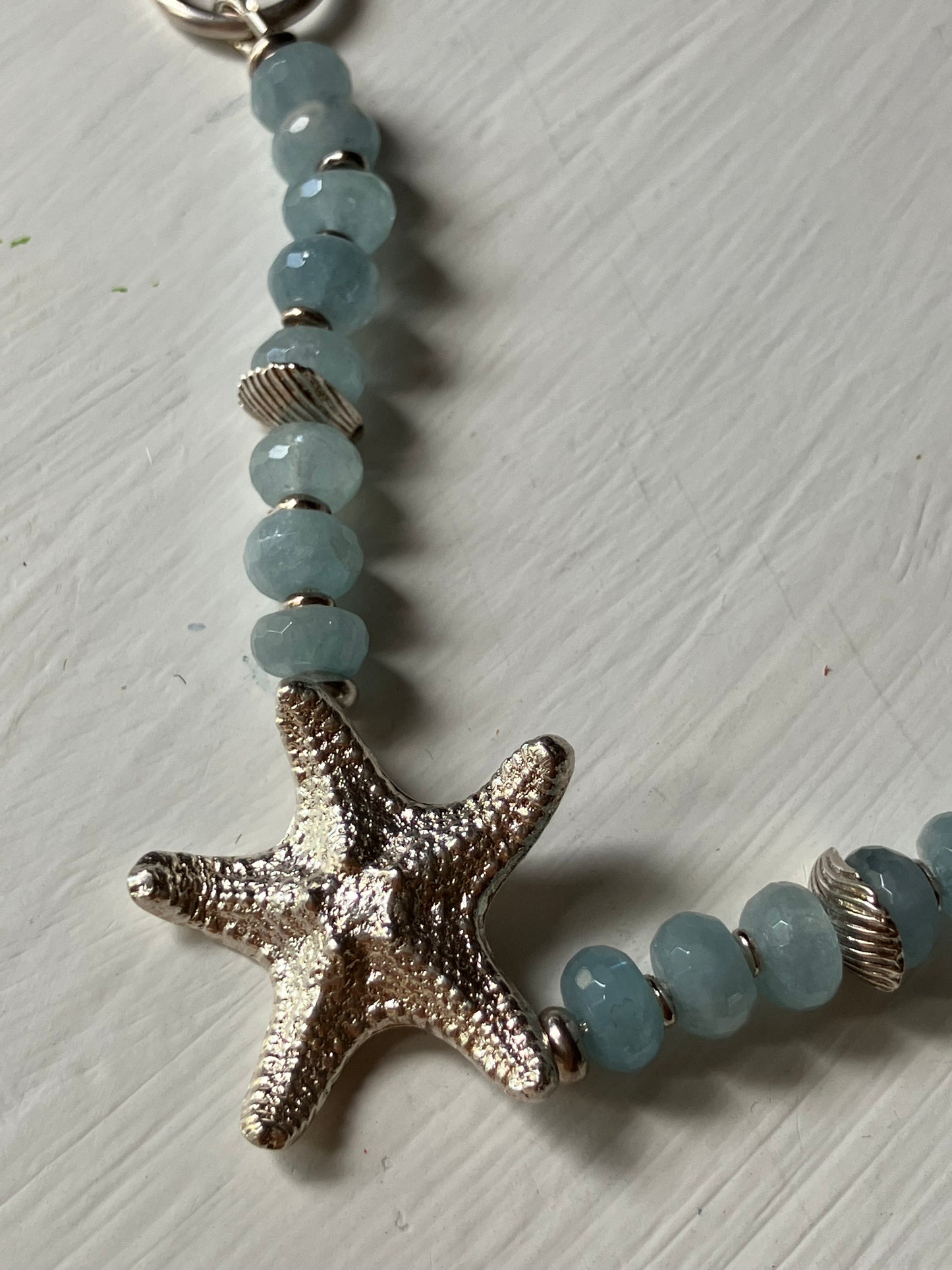 Starfish Necklace, aquamarine snake chain