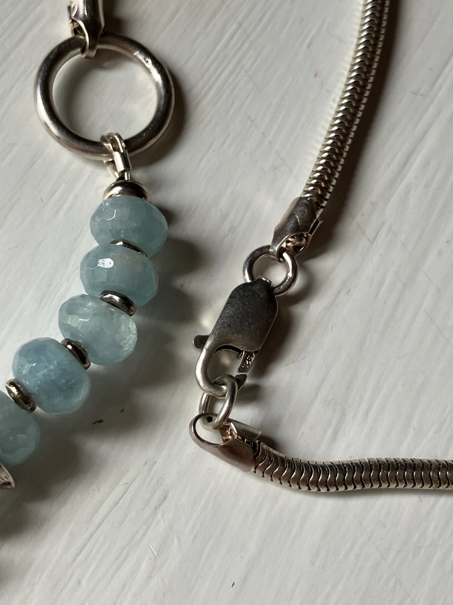 Starfish Necklace, aquamarine snake chain