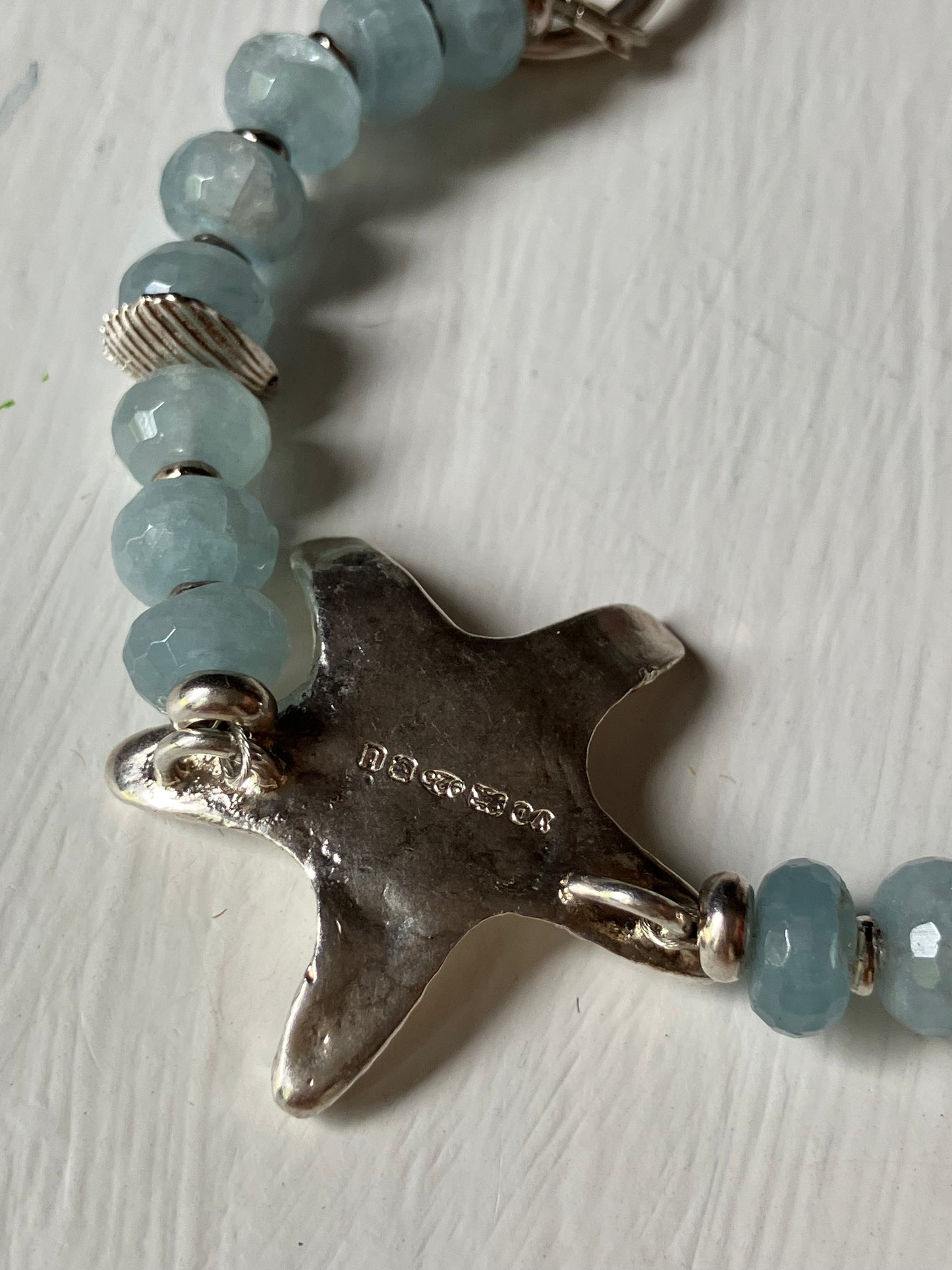Starfish Necklace, aquamarine snake chain