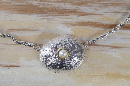 Large Silver Sea Urchin with Pearl necklace