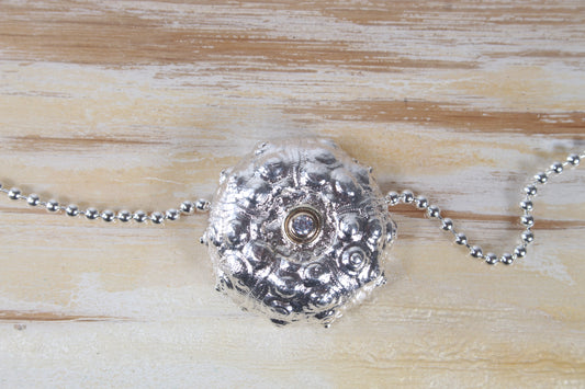 Large Silver Sputnik Urchin with gold set moissanite necklace