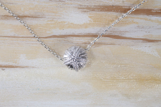 Silver Sea Urchin with Starfish on 18 inch chain necklace