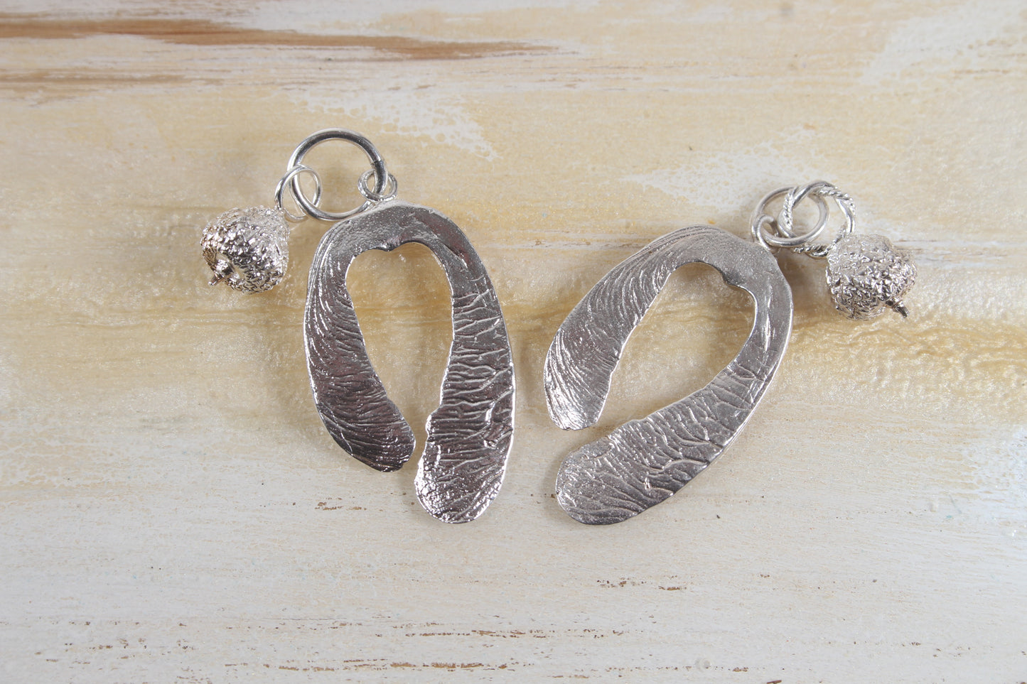 Double sycamore leaf and acorn pendant