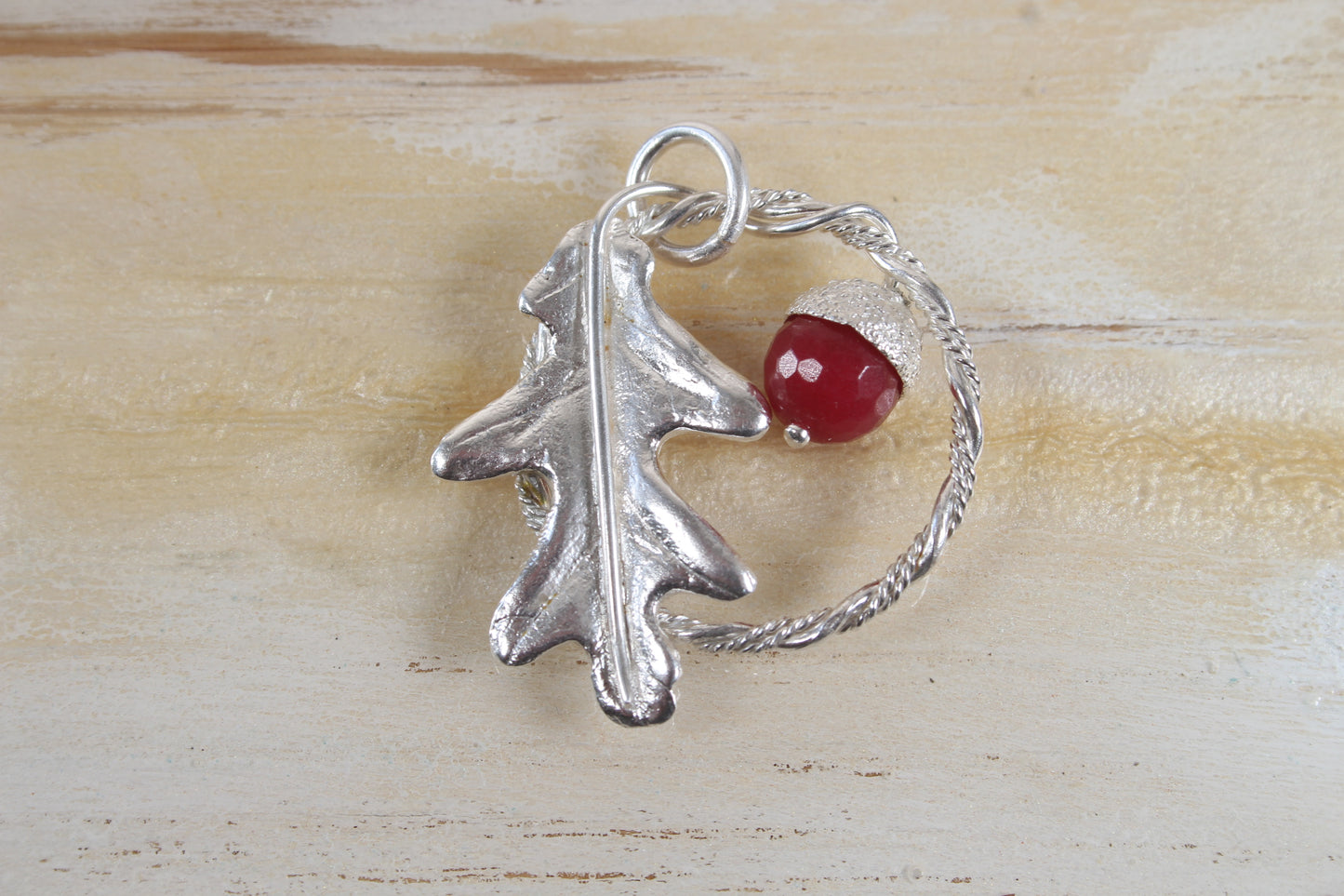 Oak Leaf and Red Acorn Pendant