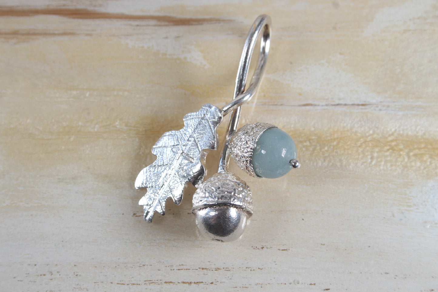 Solid Silver Acorn with Blue acorn and leaf pendant