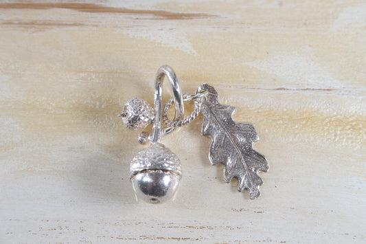 Solid Silver Acorn Pendant with leaf