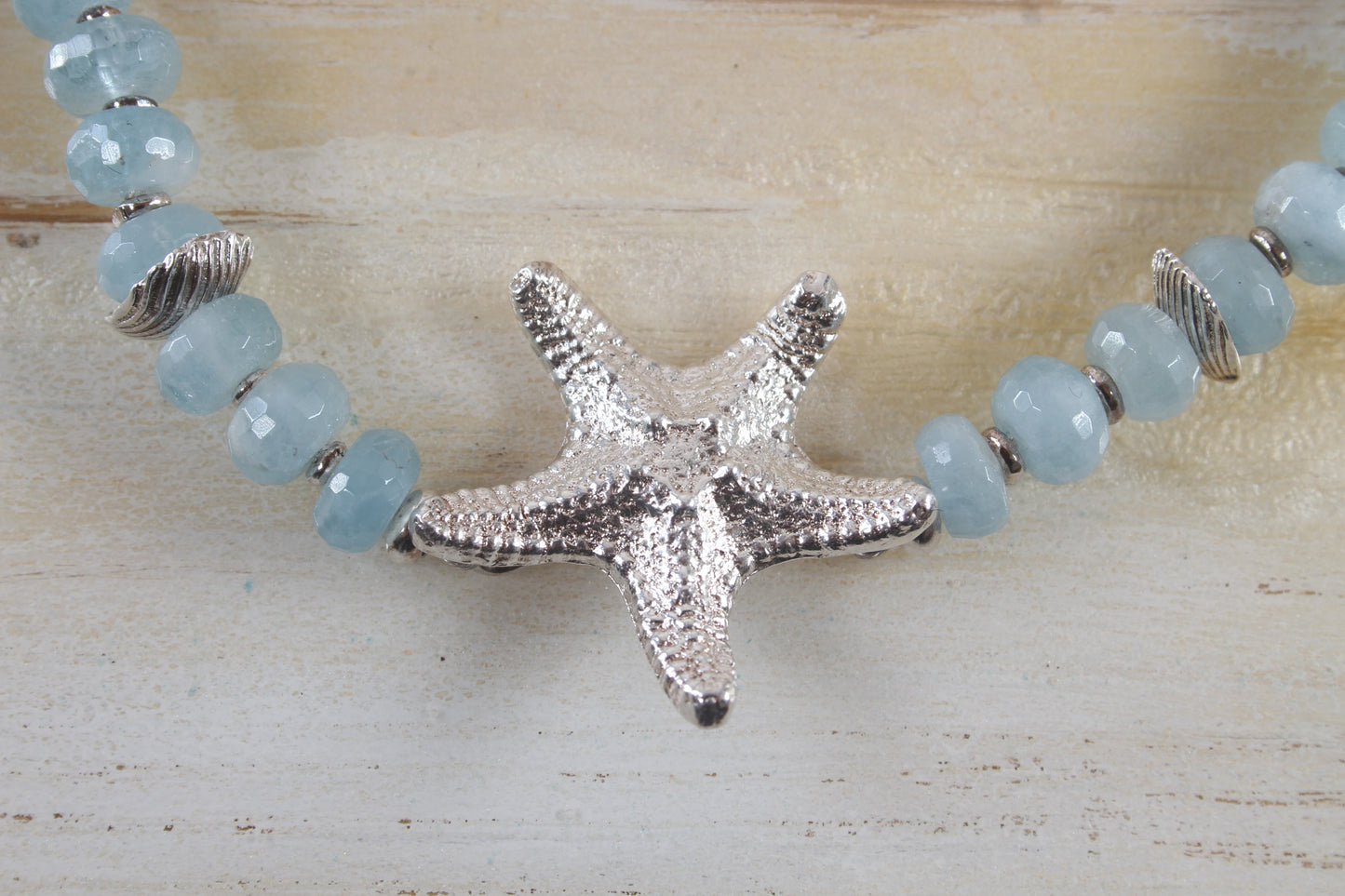 Starfish Necklace, aquamarine snake chain