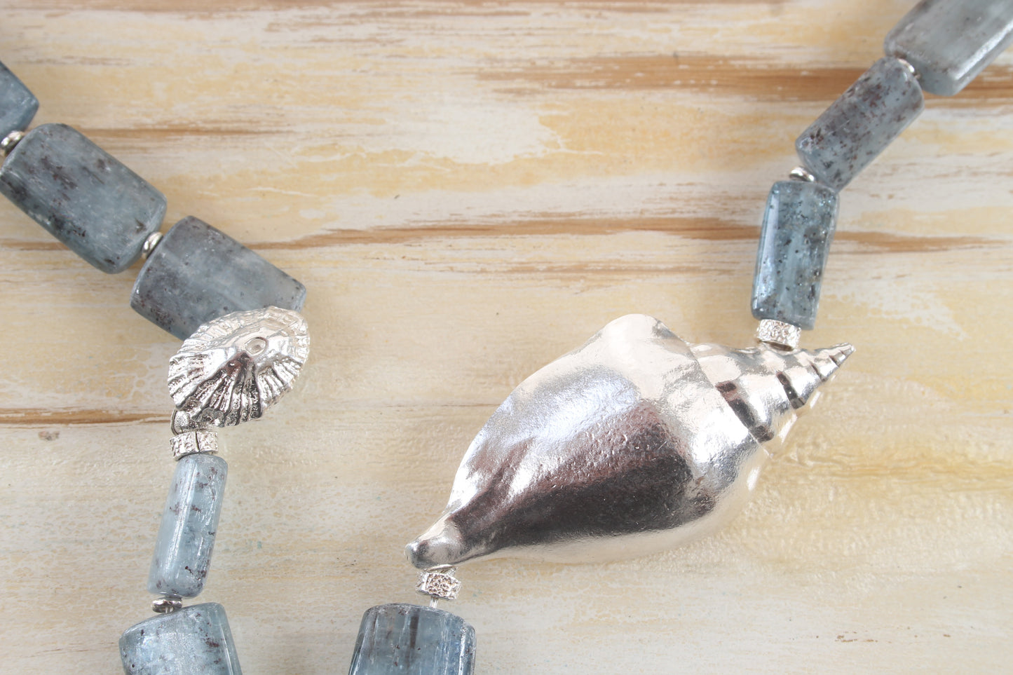 Silver Shell and Blue stone necklace