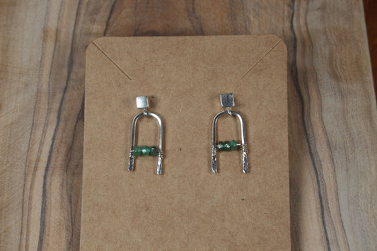 Emerald Beads in Silver Earrings