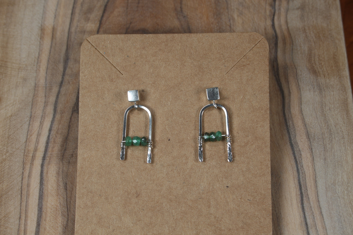 Emerald Beads in Silver Earrings